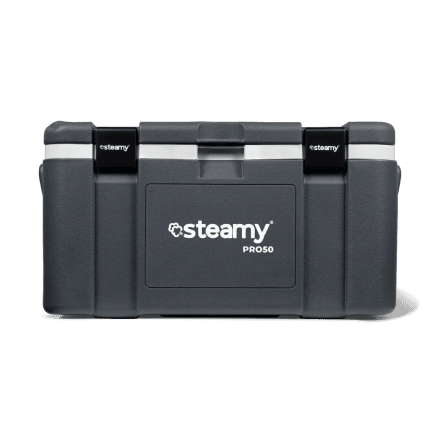 Steamy Pro 50 (50 Liter) Kühlbox Grau + 2x Kühlelement Large mit großem Rabatt